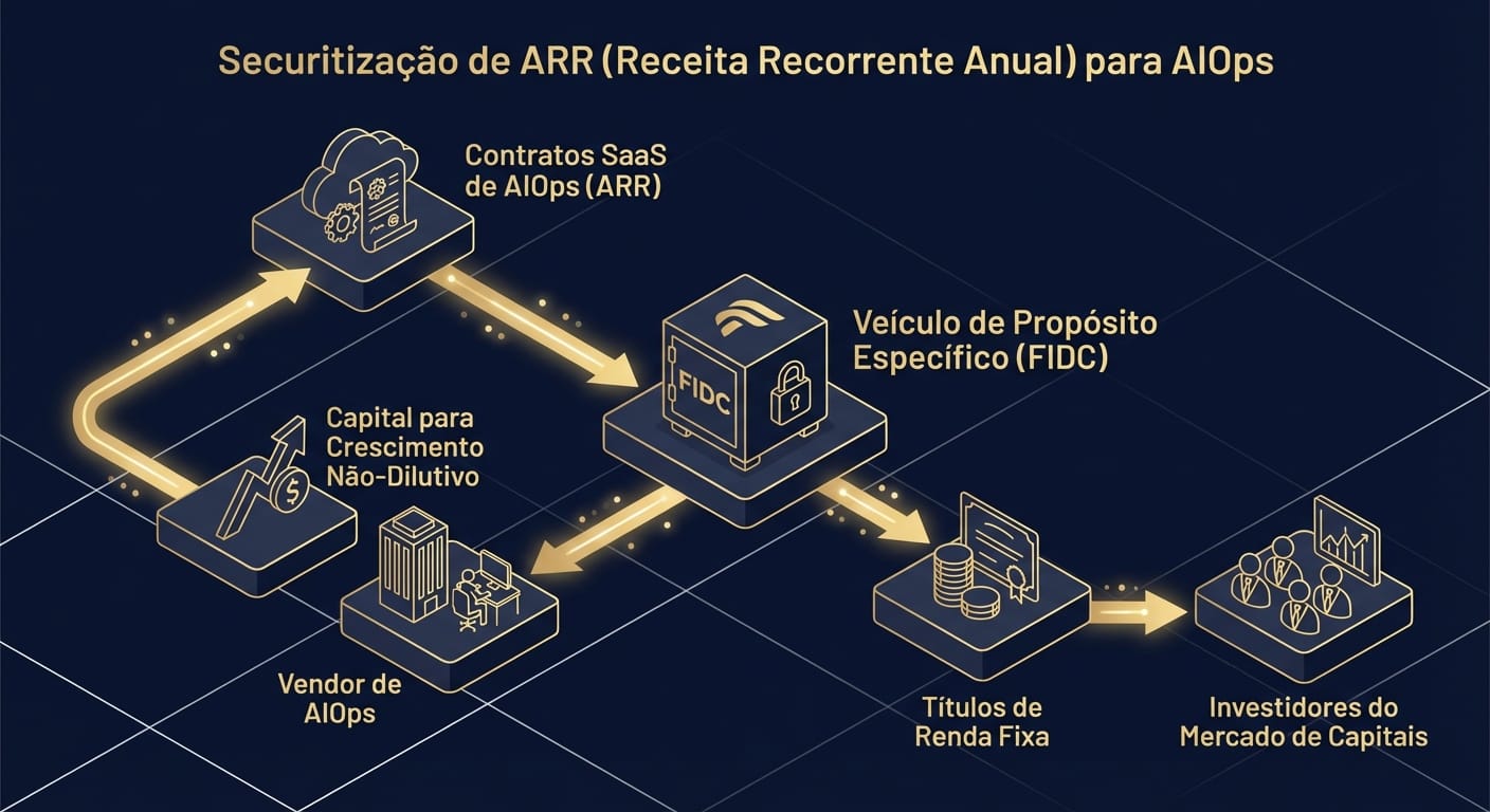 Diagrama de fluxo do processo de securitização de ARR para empresas de AIOps via FIDC.