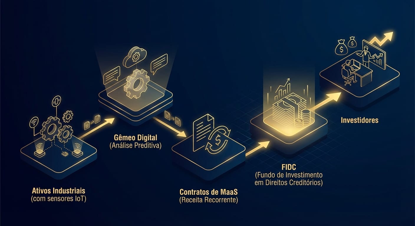 Fluxograma ilustrando o modelo de 'Maintenance-as-a-Service' (MaaS) securitizado
